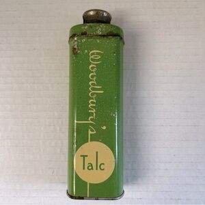 Vintage 1950s Woodbury's Talc Tin w/ Original Contents - Green Bathroom Decor